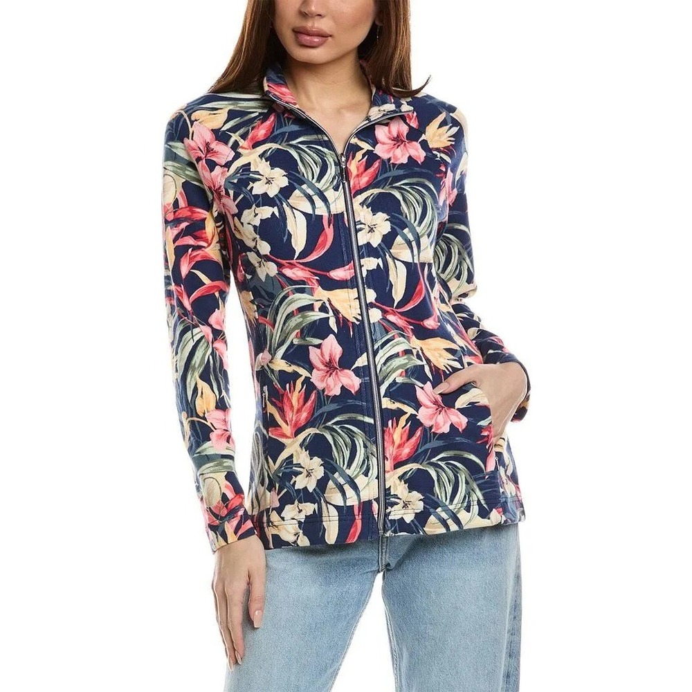 Tommy Bahama Jacket Women Small Aruba Flora Amora Blue Floral‎ Full Zip Tropical